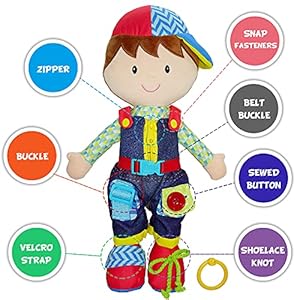 June garden 155 dressy friends lucas educational stuffed plush doll for kids and toddlers 2 years and up montessori buckle soft toy  urban country home decor