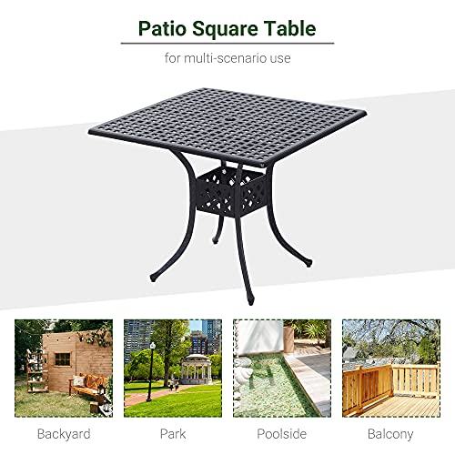 Outsunny 36" X 36" Square Patio Table With Umbrella Hole, Cast Aluminum Outdoor Dining Table, Outdoor Bistro Table For Garden, Backyard, Porch, Black #TOP5
