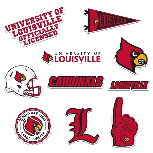 Image of University of Louisville 9ct Vinyl Large Deluxe Stickers Variety Pack - Laptop, Water Bottle, Scrapbooking, Tablet, Skateboard, Indoor /Outdoor - Set of 9