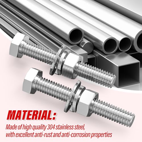 Image of 20PCS 3 /8-16 x 3 304 Stainless Steel Fully Threaded Bolt with Nut Flat & Lock Washers and Spanner
