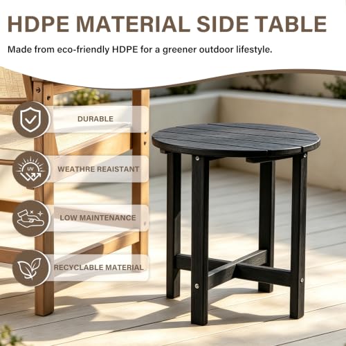 Image of Outdoor Side Table - Round All-Weather HDPE End Table with Realistic Wood Grain, Heavy Duty Composite for Patio & Garden (Navy Blue)