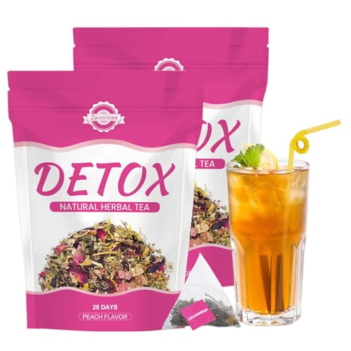 Detox Tea - 56 Days Herbal Tea | Natural Wellness Tea with Green Tea & Dandelion | Gentle Cleanse & Metabolism & Healthy Weight Support | Vegan, Caffeine-Free, Peach Flavour