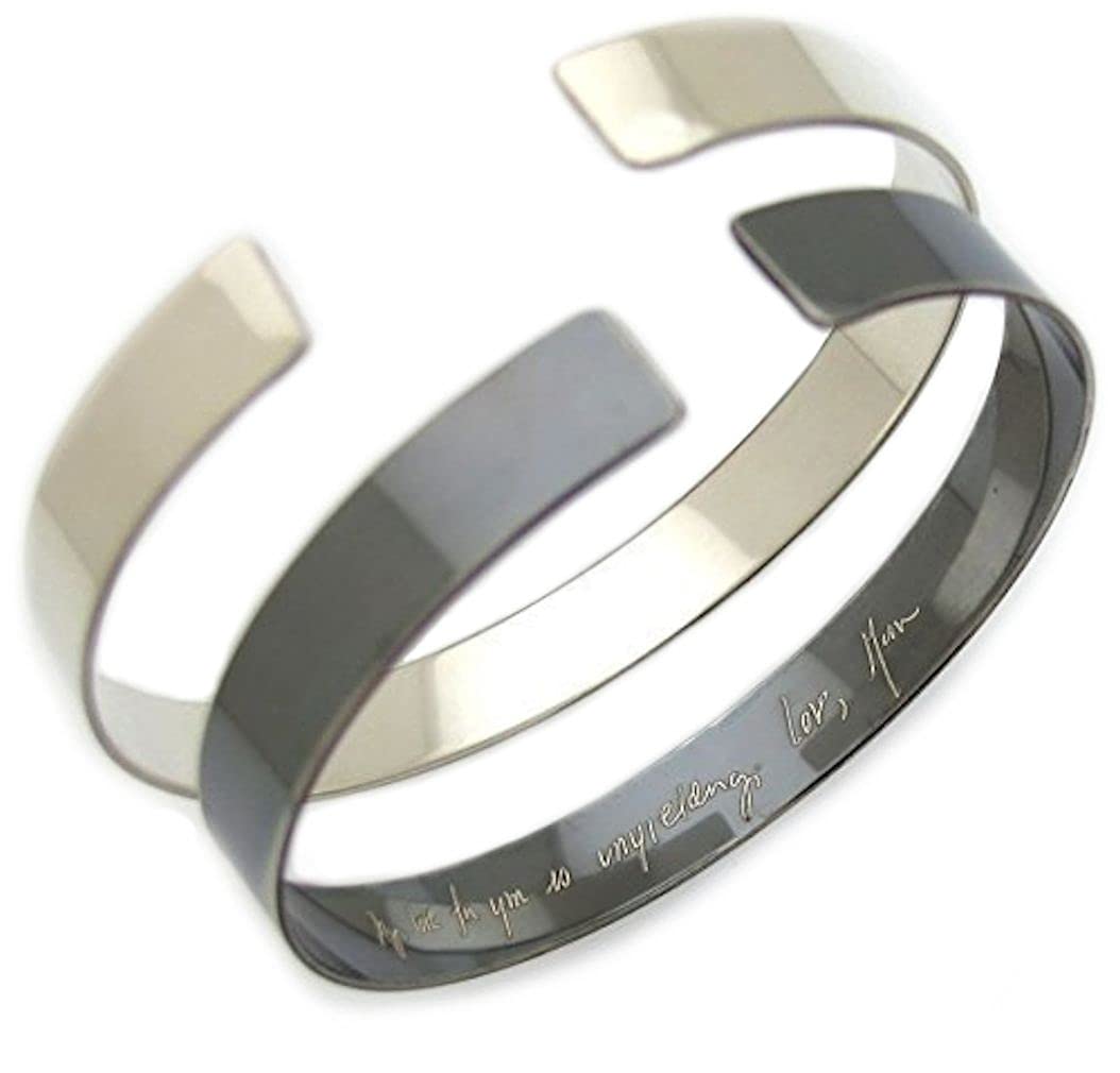 Custom Actual Handwriting Engraved Bracelet Text Personalized Jewelry-  Signature Bracelet Black Memorial Bracelet 925 Sterling Silver Jewelry