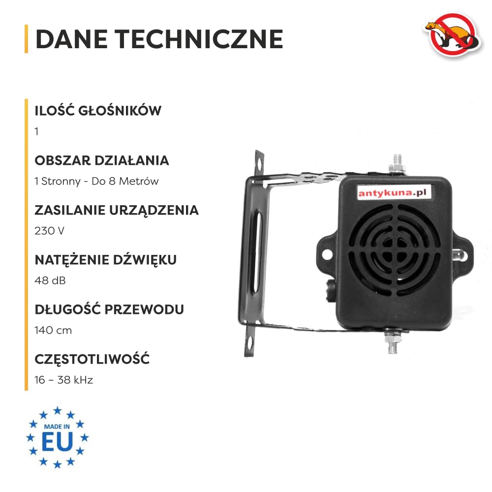 ANTYKUNA LIGHT&FLASH Cichy odstraszacz kun do domu 230V – ultradźwiękowy odstraszacz z diodami LED do strychu, poddasza i podbitki | zasięg do 8 m