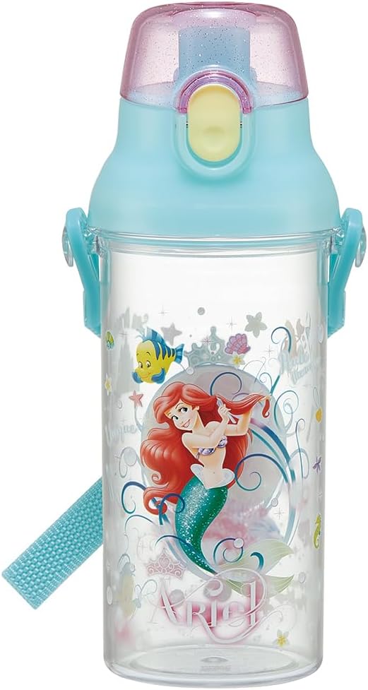 Skater PSB5TR-A Water Bottle, 16.9 fl oz (480 ml), Disney, Ariel, 24, Plastic Clear Bottle, For Kids, Made in Japan
