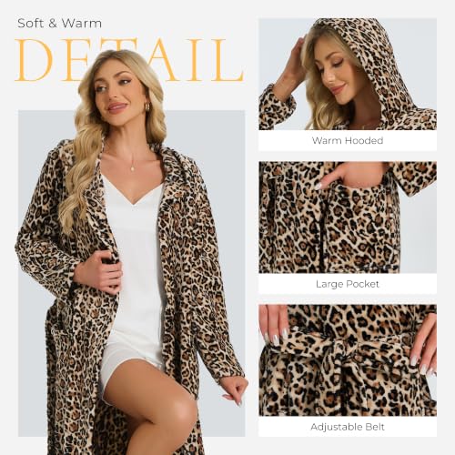 Image of Womens Long Hooded Fleece Robe, Soft Warm Spa Bathrobe for Cozy Lightweight Loungewear