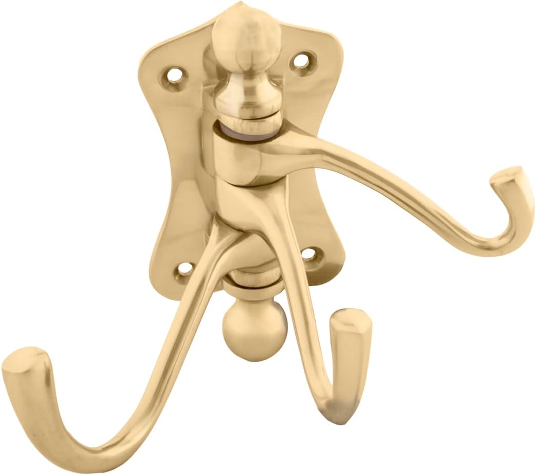 Brass Triple Hook – Polished Lacquer Finish, Bathroom, Kitchen, Vanity, Traditional or Modern Decorative Hook for Home & Office