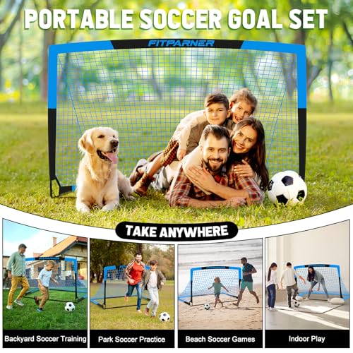 Image of Kids Soccer Goals for Backyard Set - 2 Pack of Portable Pop Up Soccer Nets with Ball,Cones,Complete Training Equipment Kit for Toddler,Youth,Kids Age 3-14,Outdoor Sports Game