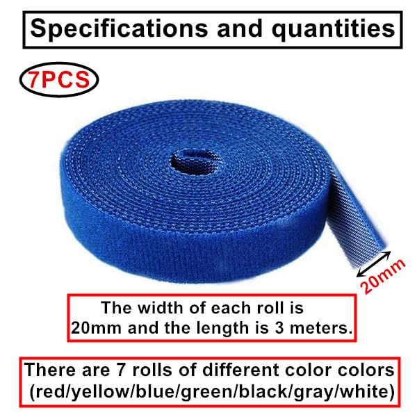 Lot De 7 Rouleaux Attaches Câble Velcro - 30 Mm X 2 M - 7 Couleurs - Réutilisable - Pour Bureau, Maison, Rangement