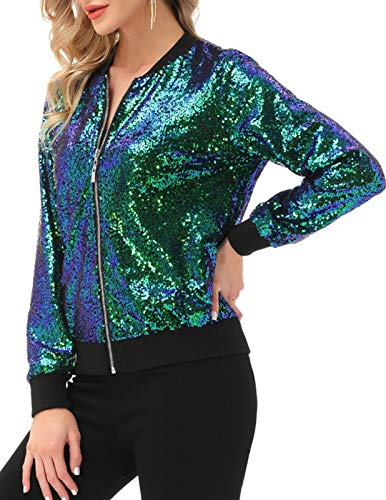 Veste à paillettes pour femme KANCY KOLE vert décontractée zippée taille L - 4