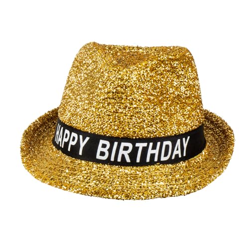 Boland 00941 - Chapeau Happy Birthday, chapeau pour anniversaire, doré, pailleté, banderole noir et blanc avec inscription, accessoire, cadeau, tenue, fête,...