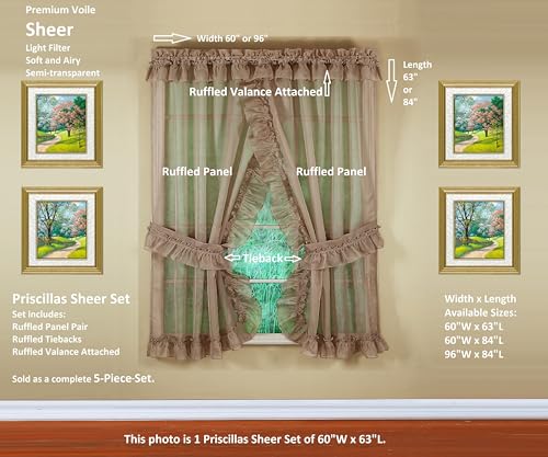 Image of Today's Curtain, Emelia Priscilla Sheer Pair 96 inch W x 84 inch L, Taupe, 5-Piece-Set