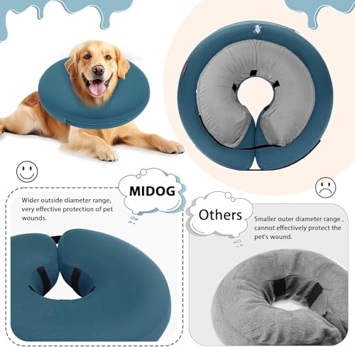 Image of MIDOG Inflatable Dog Cone, Soft Donut Recovery Collar Alternative After Surgery to Help Prevent Licking, Comfy E Collar with Neck Pillow Design, Blue, M+