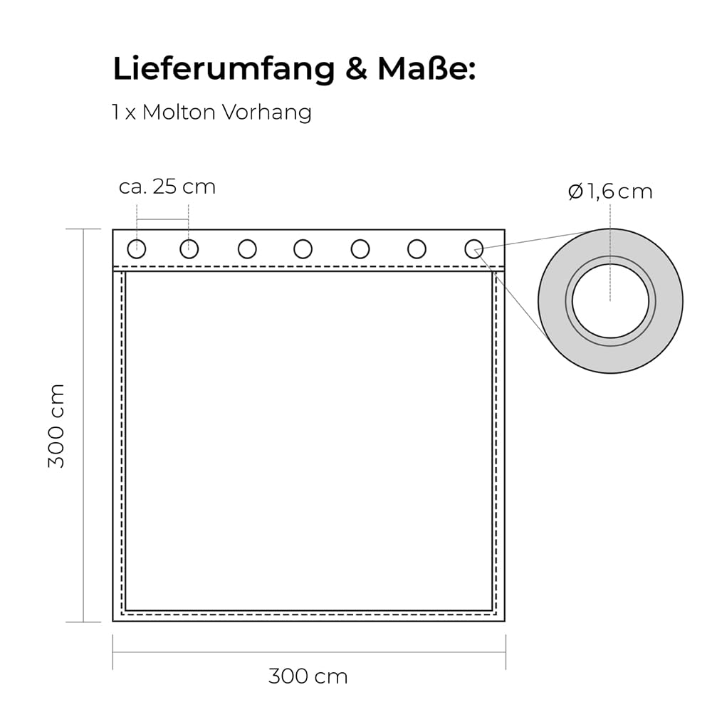 B1 Bühnenmolton konfektioniert – Molton-Vorhang Greenline, blickdichter Verdunkelungsvorhang mit 16er Ösen, ideal für Film, Foto, Theater & Event – 3 x 3 m, 320g/m2, Schwarz