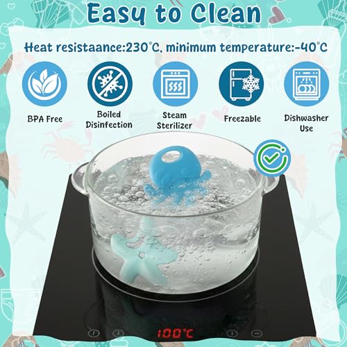 Image of 2Pcs Summer Silicone Teething Toy for Babies Ocean Animal Themed Sore Gums Pain Teething Relief Chew Toy Summer Ocean BPA Free Soft Teether for Infant Toddler Newborn 6-12 Months Birthday Baby Shower