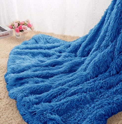 Image of Shaggy Faux Fur Fabric, Super Soft, 6 X 5 Feet (Royal Blue)
