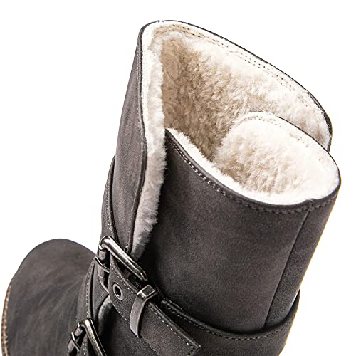 Image of GLOBALWIN Women's Ankle Boots For Women Faux Fur Lined Winter Moto Boots Ankle Booties With Adjustable Double Buckles