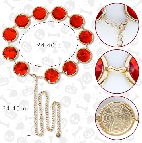 Red Gem Jewel Belt, Adjustable Rhinestone Chain Belt for Women Halloween Cosplay Costume Dress Up Accessories2