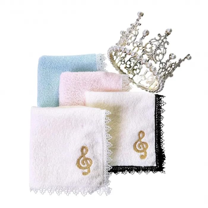 Amazon｜音楽 タオル ト音記号 タオル ハンカチ A 刺繍 レース 金糸