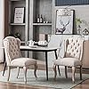 Parsons dining chairs farmhouse solid wood accent chairs linen fabric host side kitchen chair with tufted wingback for dining room living room bedroom set of 2 cream  urban country home decor