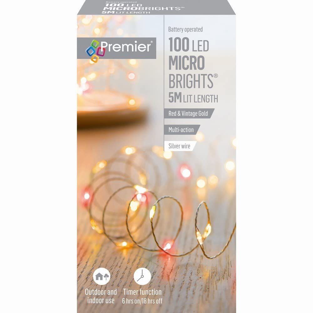 Premier Battery Operated Multi Action Micro Bright Red & Vintage Gold 100 LED - LB151210RVG
