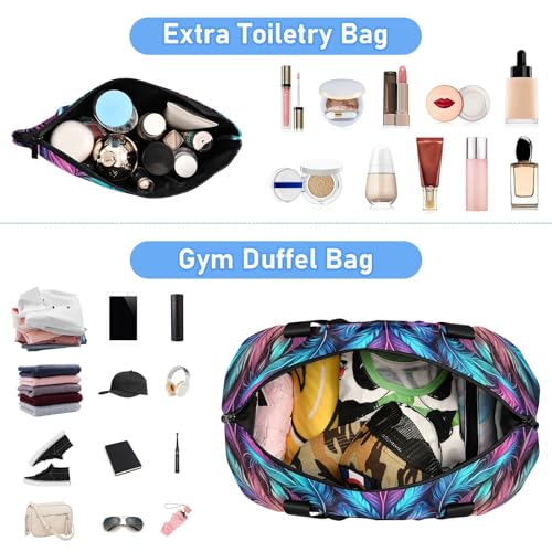 Feathers Colorful Pattern Gym Bag for Women Sport Travel Duffel Bag Shoulder Weekender Overnight Bags with Wet Pocket & Shoe Compartment4