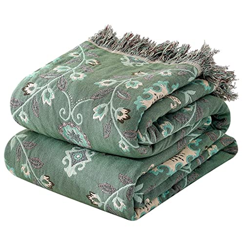 Image of MSGKV Boho Throw Blanket 60 inchx80 inch 100% Cotton Green Blanket Couch Decor