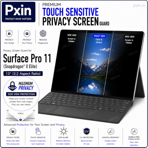 Image of Pxin Aura | Compatible with Microsoft Surface Pro 11 | Touch Sensitive Privacy Screen | Anti Blue | Anti Glare | UltraThin for Hyper Touch | Anti UV | Privacy Filter