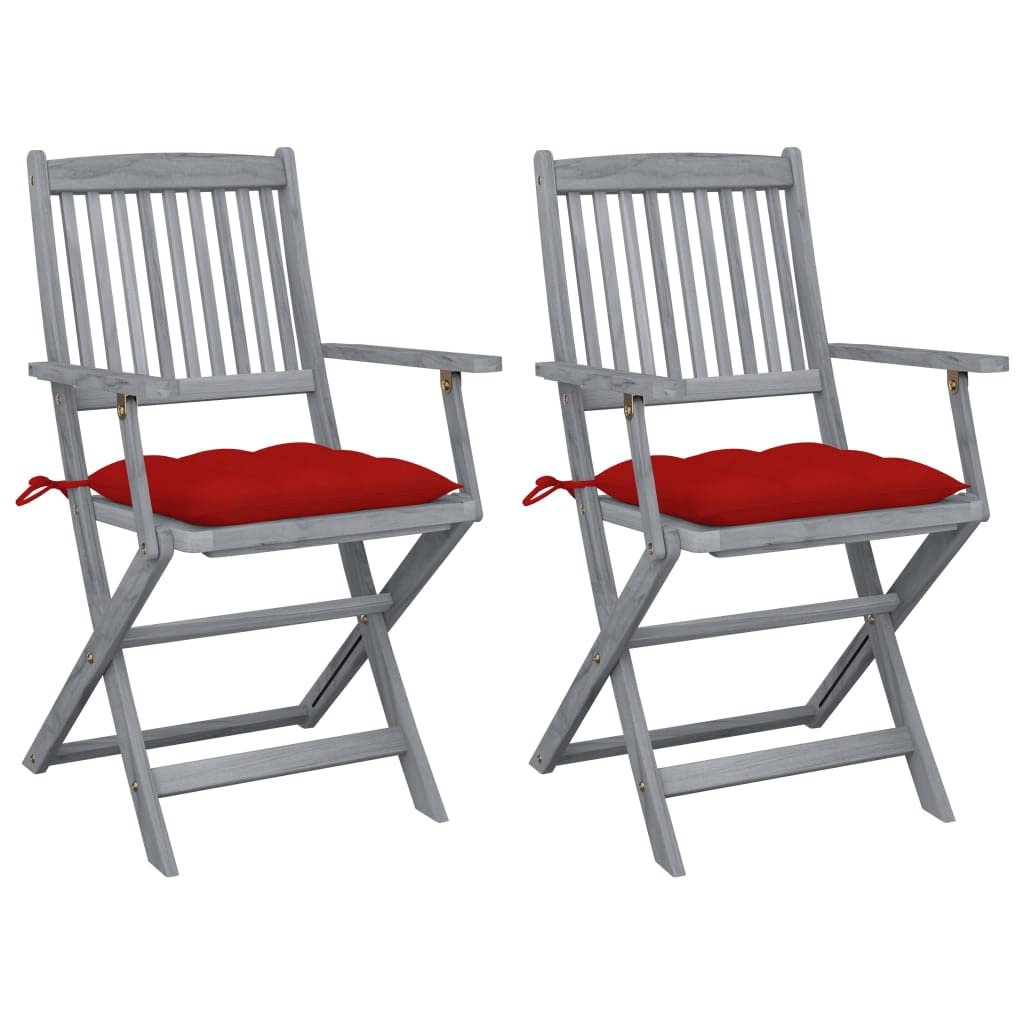 Chaises de jardin pliantes en bois avec coussins rouges pour salon de jardin moderne et balcon