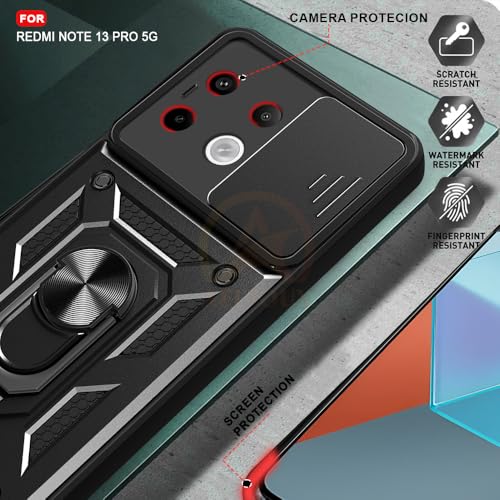 Image of Armor Bumper Back Cover Case for REDMI Note 13 PRO 5G Rotating Camera Cover, Ring Holder & Kickstand | Heavy Duty & 360 Degree Protection REDMI Note 13 PRO 5G Back Cover (Black)