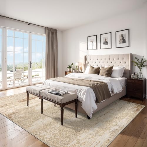 8x10 Area Rugs for Living Room - Washable Rug Modern Abstract Soft Large Neutral Non-Slip Carpet Indoor Floor Stain Resistant Thin Carpets for Bedroom Dining Room Farmhouse Nursery Home Office Beige
