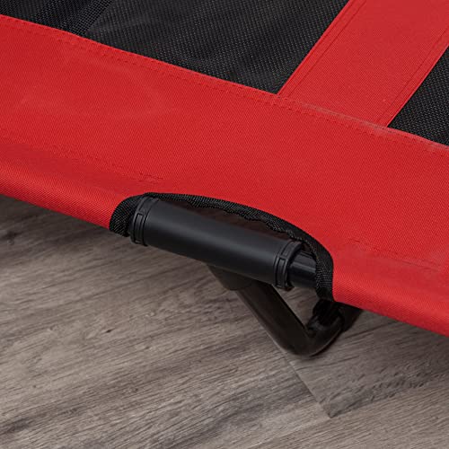 PawHut Hundeliege Outdoor, Erhöhtes Hundebett für Groß Hunde, Kühlende Haustierliege mit Waschbares Mesh robuster Metallrahmen, Haustierbett für Reisen Garten Outdoor, 122 x 92 x 23 cm, Rot