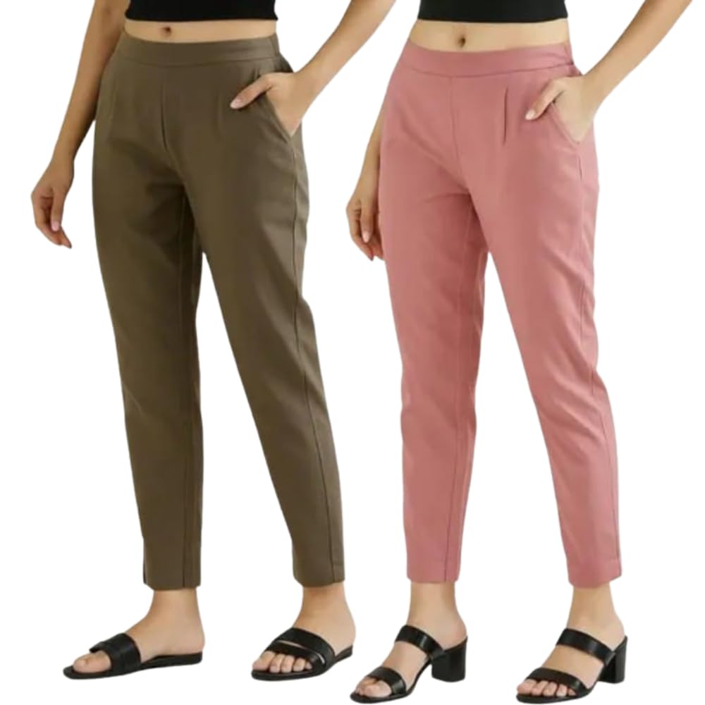 Women Cotton Kurti Pant Regular Fit | Mid-Rise Half Elasticated Waist with Drawstring | Ankle Length Office Wear Formal Casual Pants-image-23