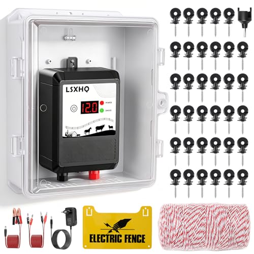Recinto Elettrico 10 km Per Bestiame E Animali, Generatore Elettrico 12 kV 2.0 J Con Cavo Recinzione 200 m & 50 Isolatori Ad Anello, Protezione Per Giardino, Pascolo E Fattoria (Set Nero)