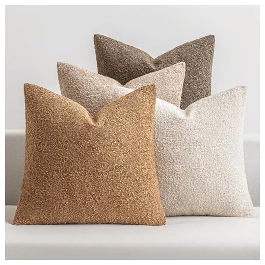 MIULEE Pack of 4 Decorative Textured Boucle Throw Pillow Covers 18x18 Inch Neutral Brown Accent Solid Pillow Cases Couch Cushion Covers for Fall Modern Farmhouse Boho Chair Sofa Bed Room Home Decor