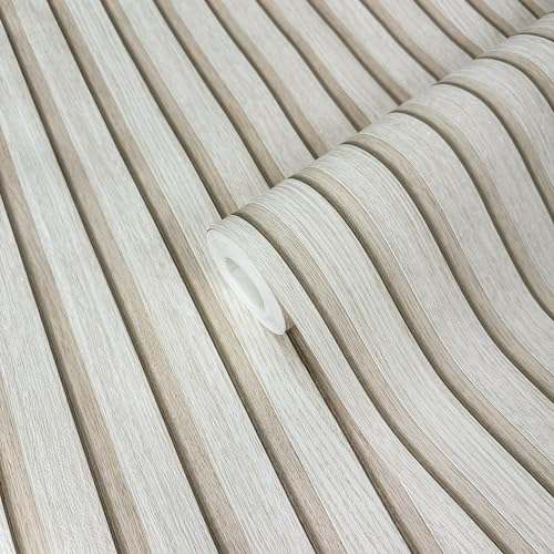 WALLCOVER Tapete inkl. Kleister Beige Vliestapete Holzoptik Akustikpaneele Holzwand Skandi Lamellenwand Holzpaneele 3D Optik Holztapete Modern Naturholz Made in Germany