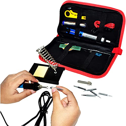 Soldering Iron Kit - Soldering Iron 60 W Adjustable Temperature, Solder Wire, Tweezers, Soldering Iron Stand, Soldering Iron Tips Set, Desoldering Pump, Solder Wick, Heatshrink Tubes [110 V, Us Plug] #TOP7