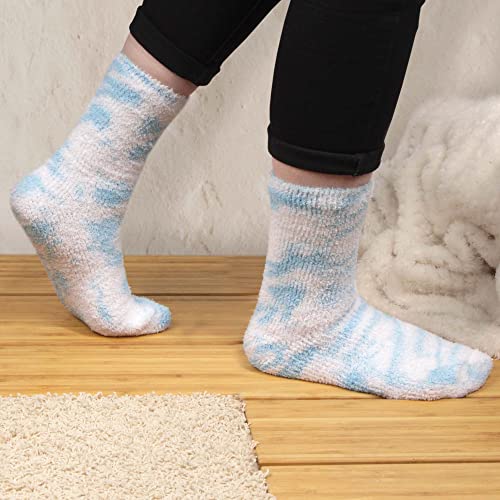 Image of BambooMN Women's Girl Fuzzy Warm Fluffy Tie-Dye Colorful Fun Crew Socks - 4 Pairs