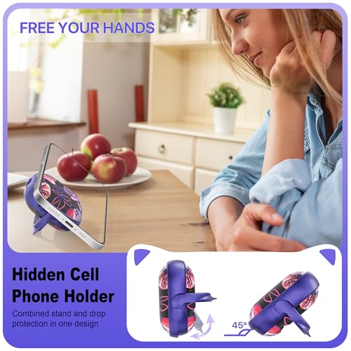 Coque AirPods 4e génération violette fleur avec béquille pour smartphone
