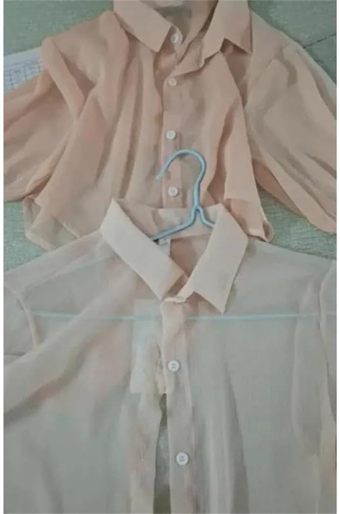 keusyoi Women Summer Bat Half Sleeve Chiffon Shirt Casual Loose Button Hollow Solid Color Tied Waist Blouse