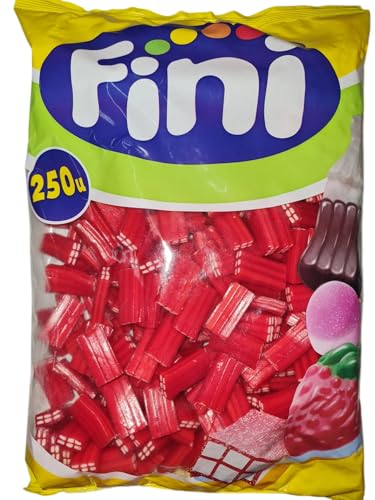 Ladrillos de Fresa Brillo FINI 250 Unidades 1,5kg Aprox. | Geles Dulces Sabor Fresa con Relleno de Nata | Golosinas para Candy Bar, Eventos y Fiestas