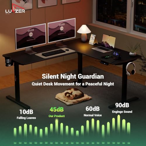 Image of Lukzer L-Shape Electric Height Adjustable Desk with USB & Type-C Digital Display Advance Memory Preset Sit Stand Home Office Table (EST-001 /UC-Black & Black /160 x 140 cm) DIY with 3 Years Warranty