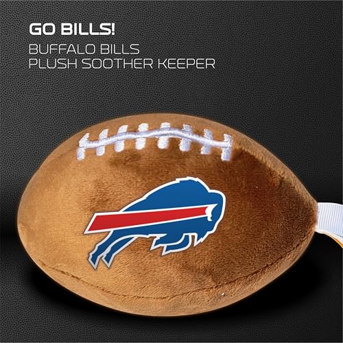 Image of Buffalo Bills Plush Football Pacifier Holder by Smilo - Officially Licensed NFL Soother Holder - Soft Plush Toy and Dummy Holder - Fits Any Pacifier - Stroller Accessory & Newborn Essential