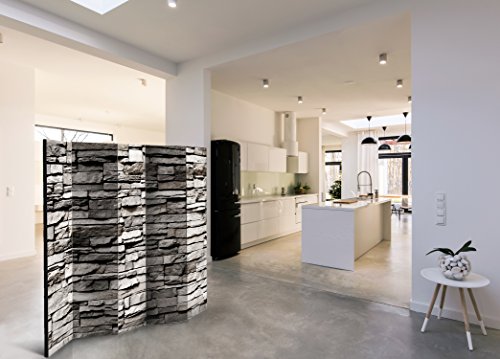 murando Raumteiler Stein-Optik Foto Paravent 225x172 cm beidseitig auf Vlies-Leinwand bedruckt Trennwand Spanische Wand Sichtschutz Raumtrenner grau f-B-0020-z-c