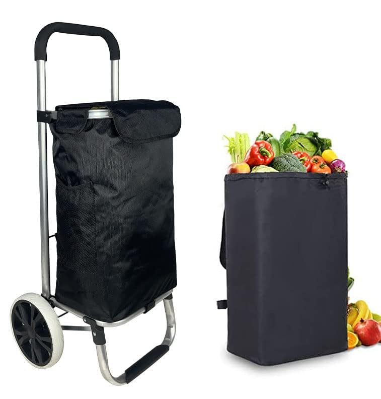Image of KriShyam Premium Foldable Shopping Trolley Cart | Large Capacity Utility Cart with Wheels | Waterproof Storage Bag | Lightweight Portable Grocery (2 Super Wheel Black)