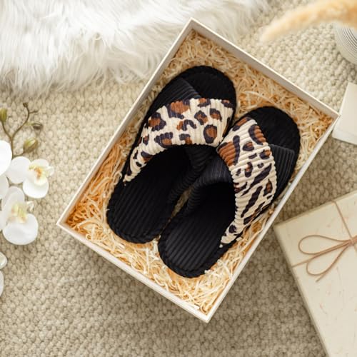 Image of GOEWY Slippers for Women Memory Foam House Bedroom Corduroy Crossbands Open Toe Slides Sandals Shoes Comfy Trendy Gift for womens Anti-Skid sole