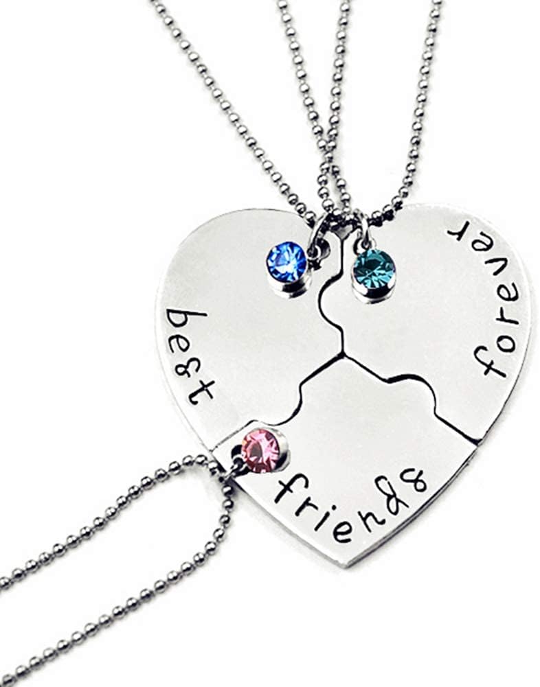KEISHIPBest Friends Forever and Ever Necklace with Crystal Broken Heart Charm Pendant Set Friendship Necklace for Unisex Adult