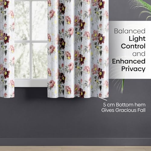 Image of haus & kinder Digital Printed Cotton Window Curtain 5 Feet Long Pack of 2 Window Curtains, 5 Feet Curtain for Window (Vintage Blossom, Multicolor 130x152 CM)