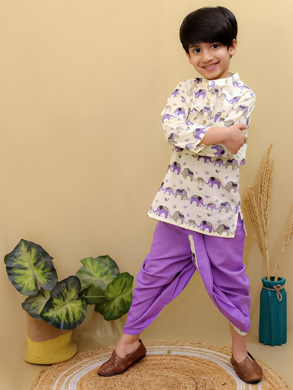 Image of superminis Boys Dhoti Kurta Set Cotton Animal Print Full Sleeves Ethnic Wear for Kids Boys | Kurta Dhoti for Baby Boy 0-3 Months to 8 Years | Traditional Dress for Festive