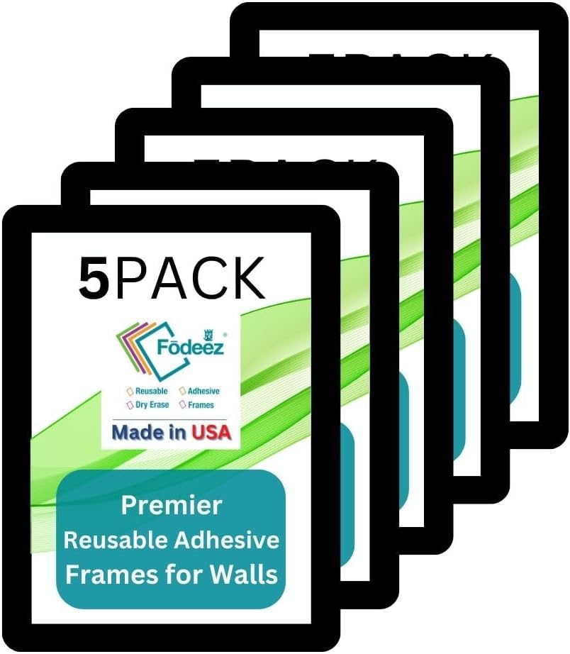 Adhesive 5-PACK Wall Frames, Signs & Photo Frame Document Holder - Non Acrylic Sign Holder 8.5 x 11 Sheet Protector, Certificate Holders, Non Magnetic Picture Frame, Letter Flyer Holder
